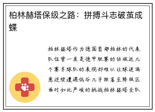 柏林赫塔保级之路：拼搏斗志破茧成蝶